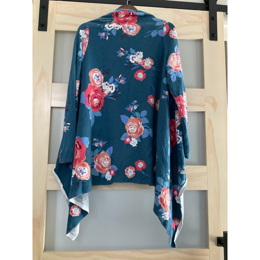 Matilda Jane Floral Cardigan Teal Rose Print Open Front Waterfall Hem Size